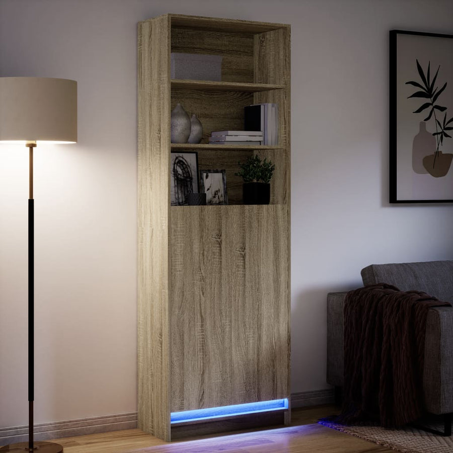 Hoge kast met LED 69x32,5x200 cm bewerkt hout sonoma eikenkleur