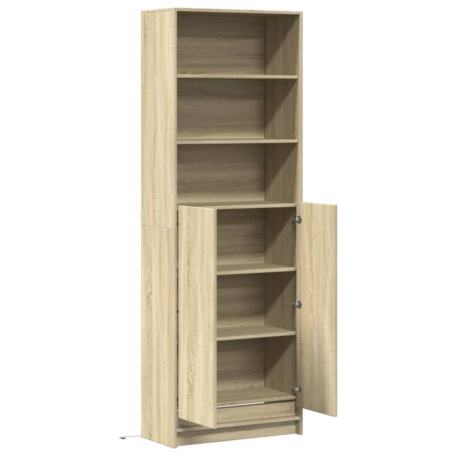 Hoge kast met LED 69x32,5x200 cm bewerkt hout sonoma eikenkleur