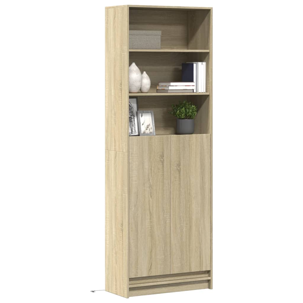 Hoge kast met LED 69x32,5x200 cm bewerkt hout sonoma eikenkleur