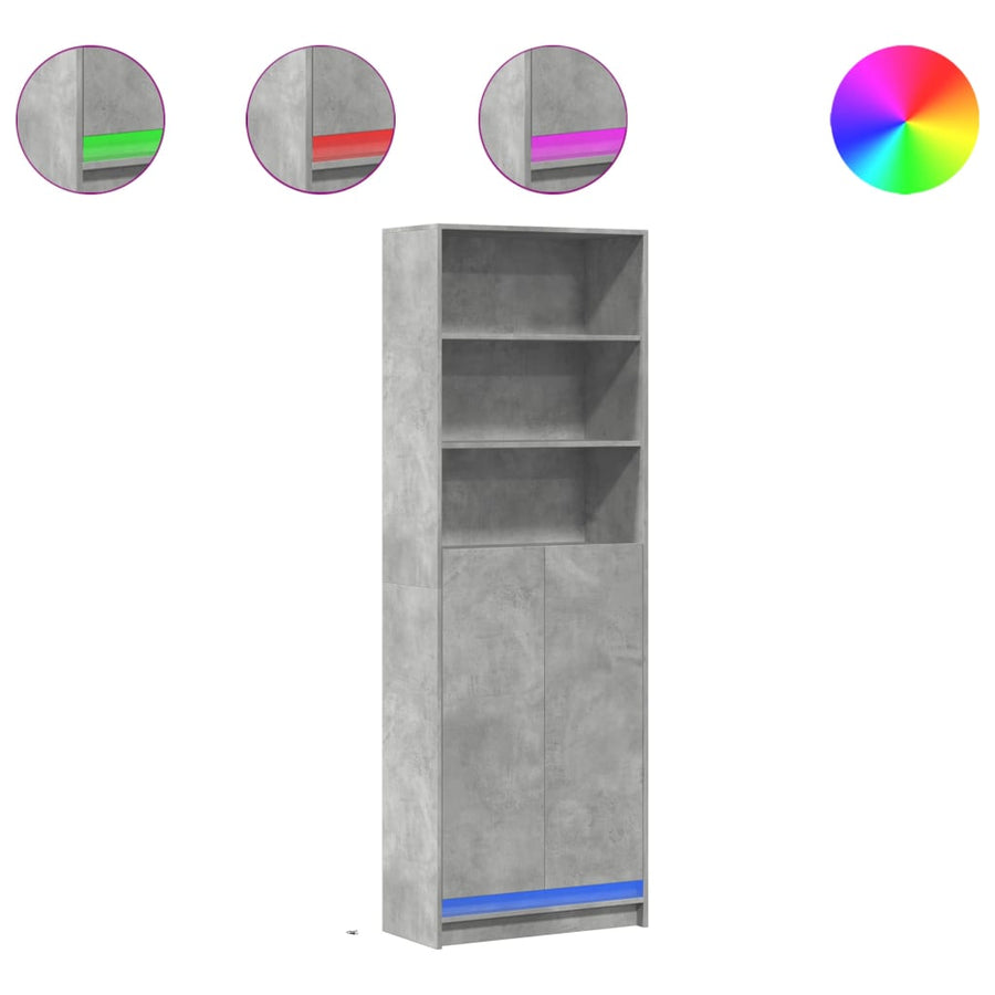 Hoge kast met LED 69x32,5x200 cm bewerkt hout betongrijs