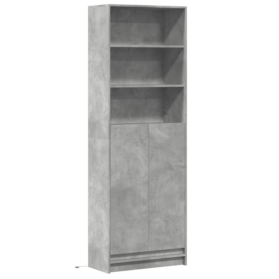 Hoge kast met LED 69x32,5x200 cm bewerkt hout betongrijs
