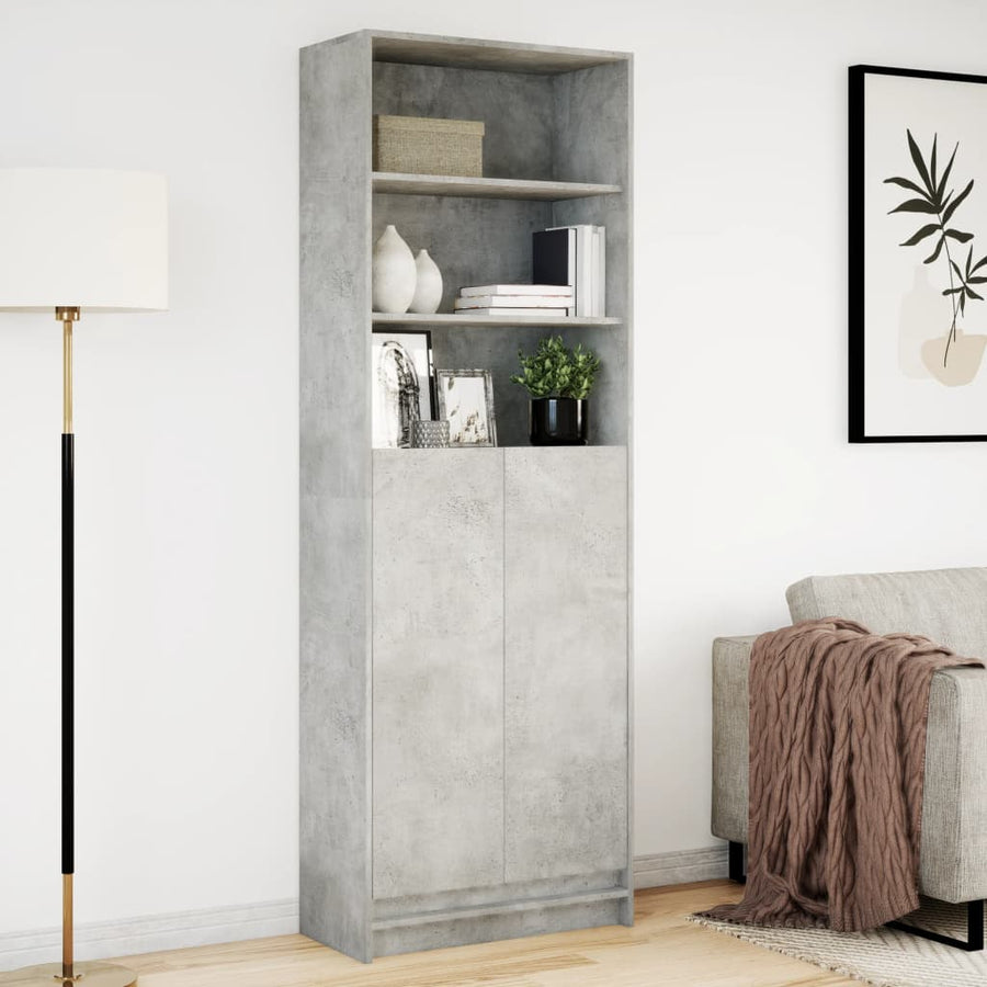 Hoge kast met LED 69x32,5x200 cm bewerkt hout betongrijs