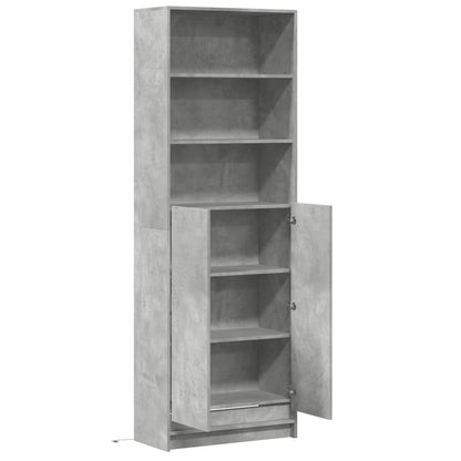 Hoge kast met LED 69x32,5x200 cm bewerkt hout betongrijs