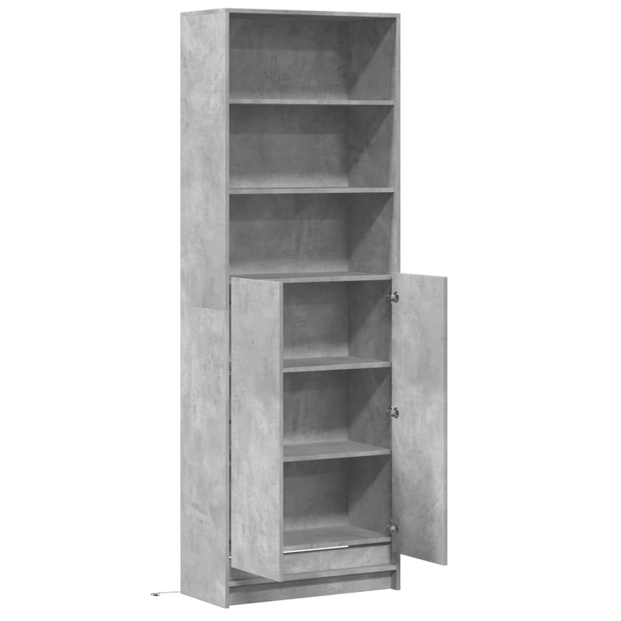 Hoge kast met LED 69x32,5x200 cm bewerkt hout betongrijs
