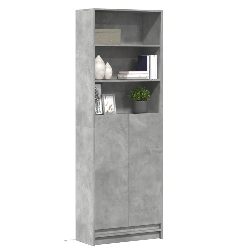 Hoge kast met LED 69x32,5x200 cm bewerkt hout betongrijs