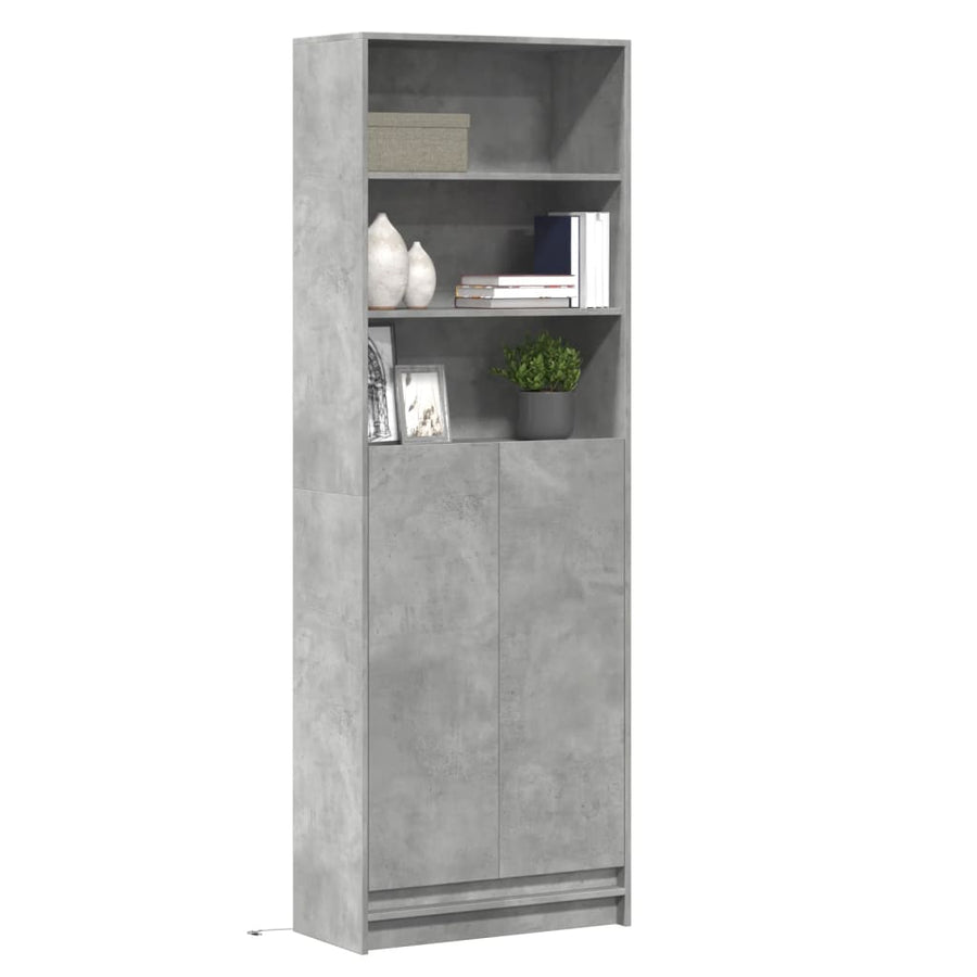 Hoge kast met LED 69x32,5x200 cm bewerkt hout betongrijs