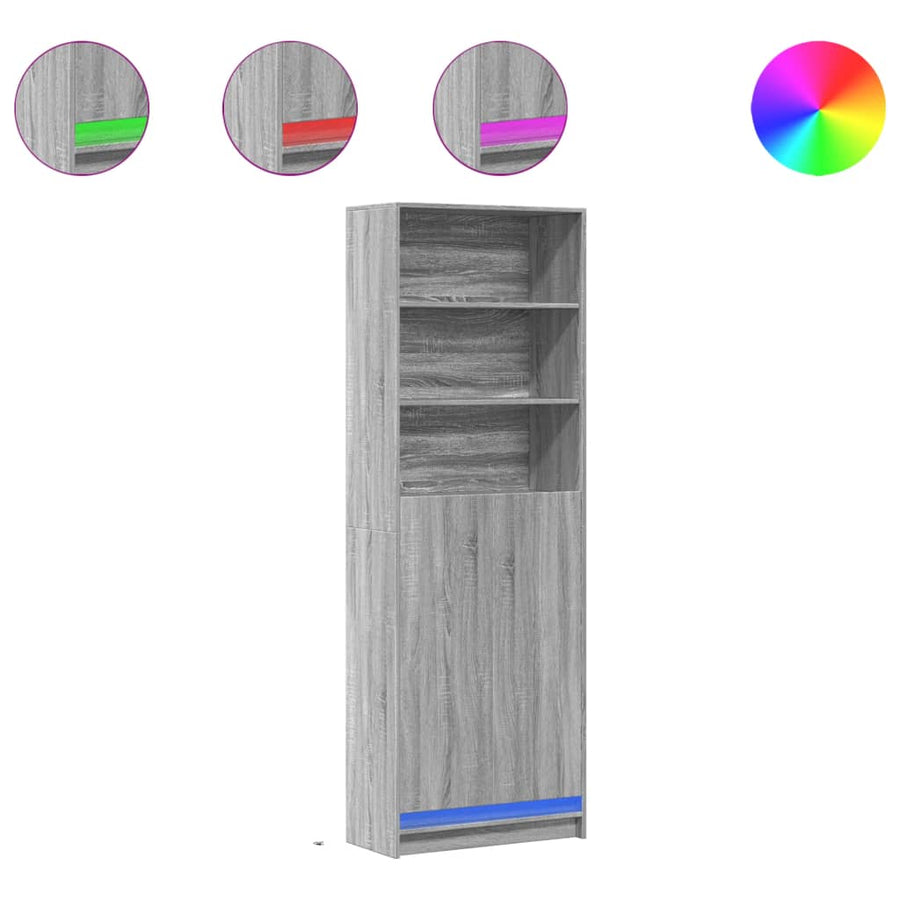 Hoge kast met LED 69x32,5x200 cm bewerkt hout grijs sonoma