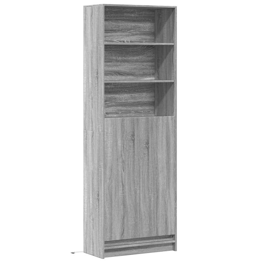 Hoge kast met LED 69x32,5x200 cm bewerkt hout grijs sonoma