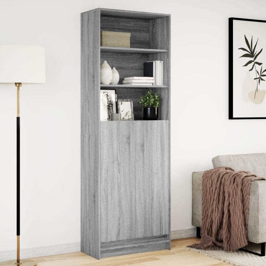 Hoge kast met LED 69x32,5x200 cm bewerkt hout grijs sonoma