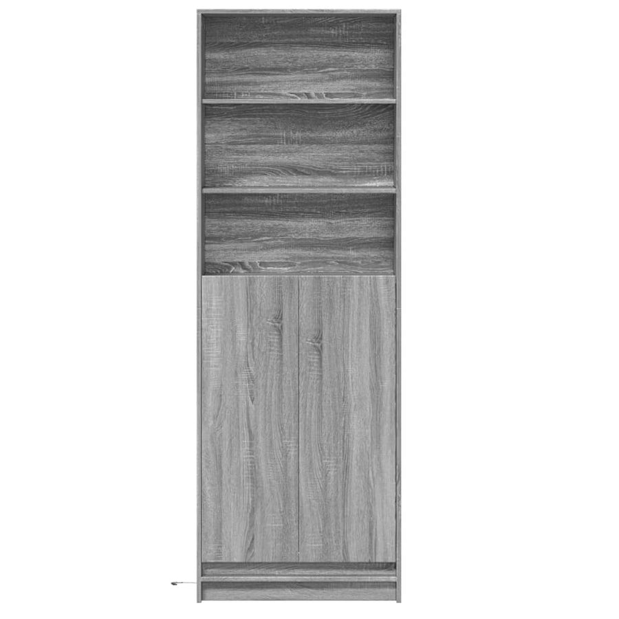 Hoge kast met LED 69x32,5x200 cm bewerkt hout grijs sonoma