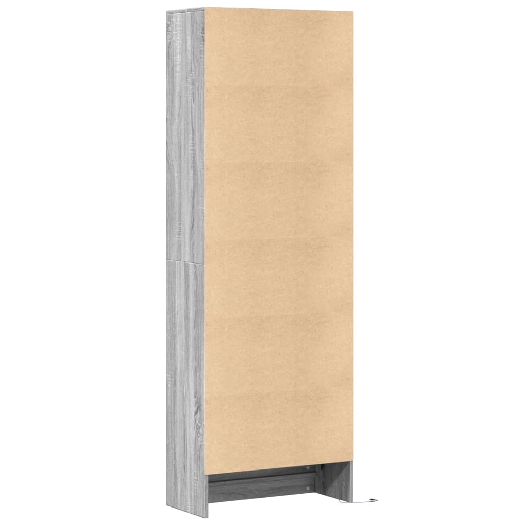 Hoge kast met LED 69x32,5x200 cm bewerkt hout grijs sonoma
