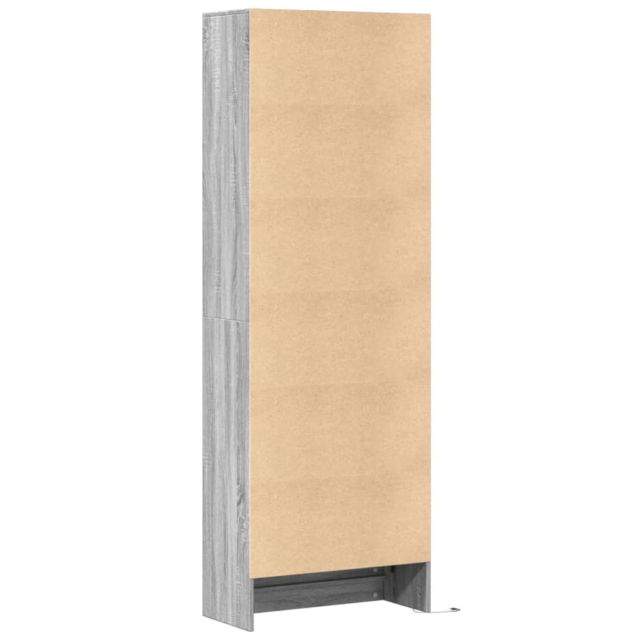 Hoge kast met LED 69x32,5x200 cm bewerkt hout grijs sonoma