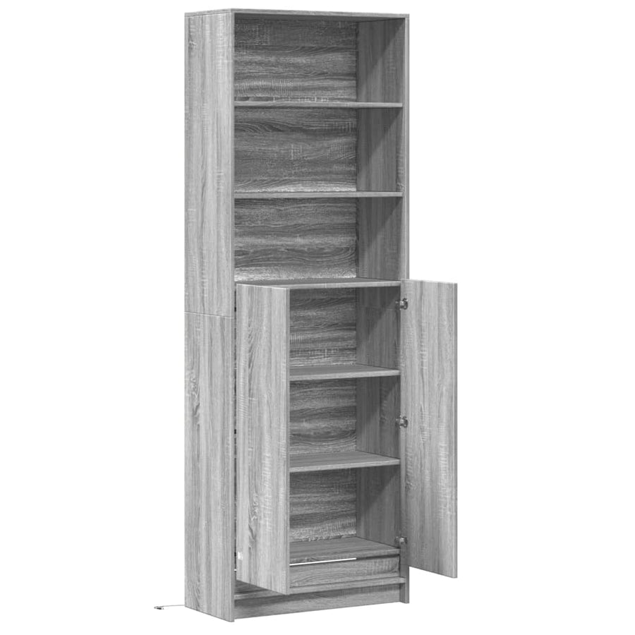 Hoge kast met LED 69x32,5x200 cm bewerkt hout grijs sonoma