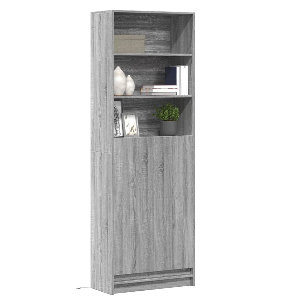 Hoge kast met LED 69x32,5x200 cm bewerkt hout grijs sonoma