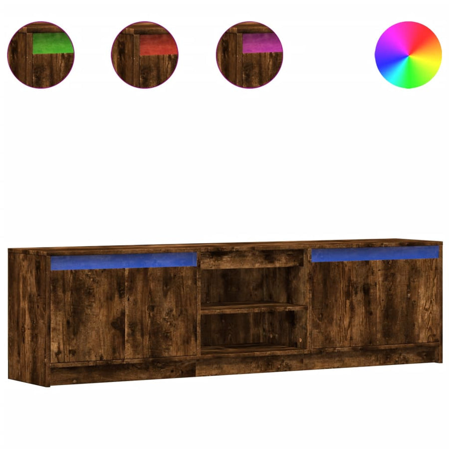 Tv-meubel met LED 180x34x50 cm bewerkt hout gerookt eikenkleur