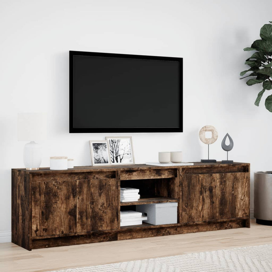 Tv-meubel met LED 180x34x50 cm bewerkt hout gerookt eikenkleur