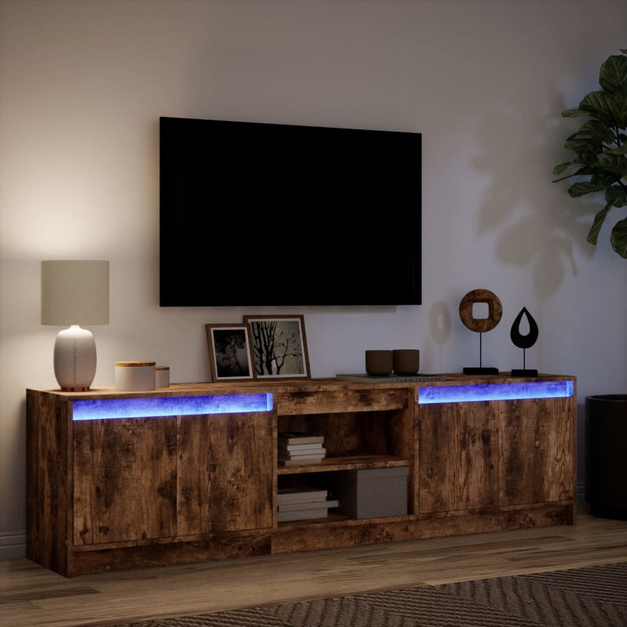 Tv-meubel met LED 180x34x50 cm bewerkt hout gerookt eikenkleur