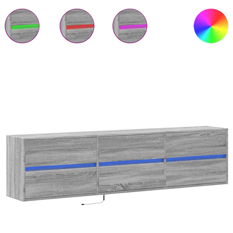 Tv-wandmeubel met LED-verlichting 180x31x45 cm grijs sonoma