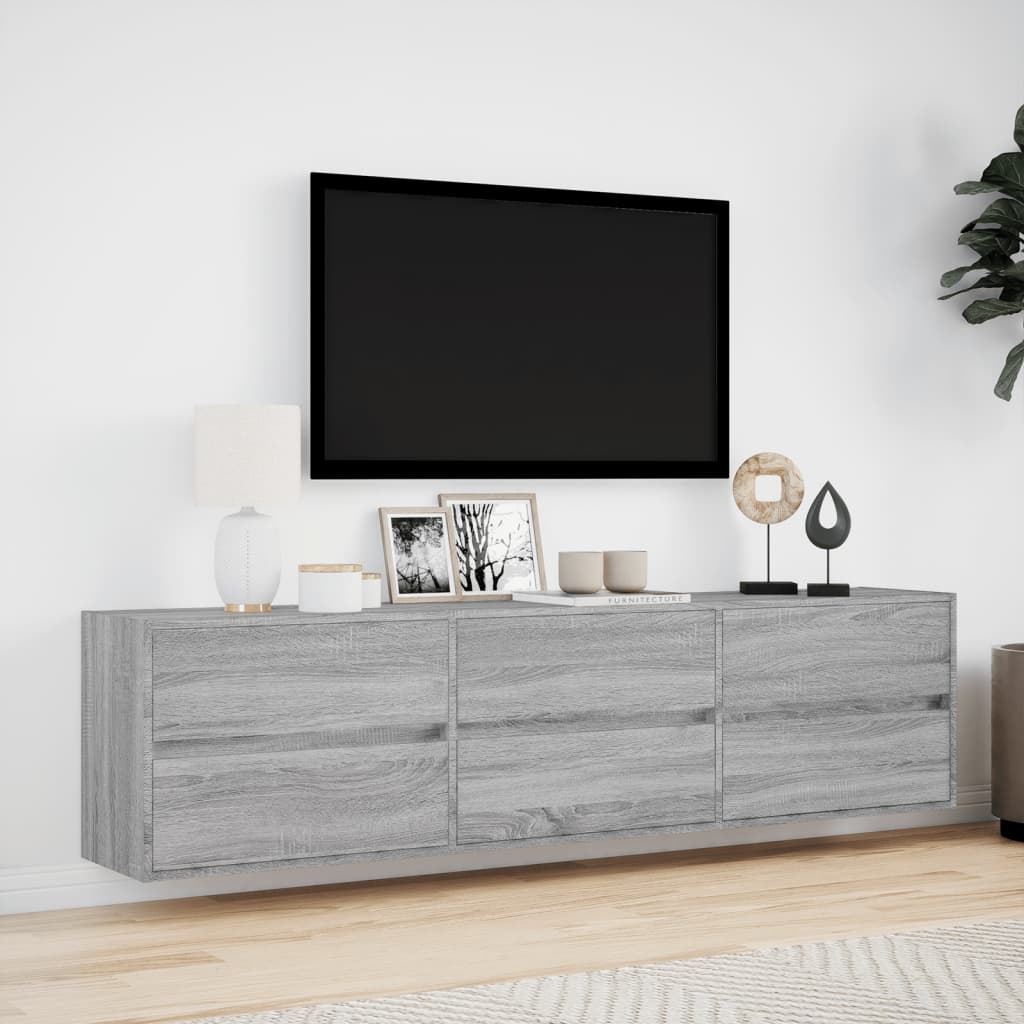 Tv-wandmeubel met LED-verlichting 180x31x45 cm grijs sonoma