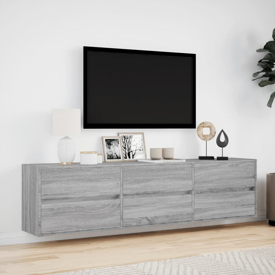 Tv-wandmeubel met LED-verlichting 180x31x45 cm grijs sonoma