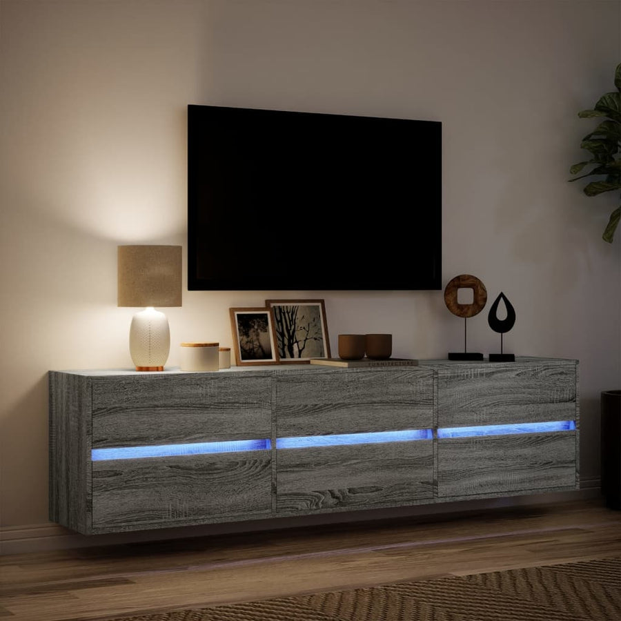 Tv-wandmeubel met LED-verlichting 180x31x45 cm grijs sonoma