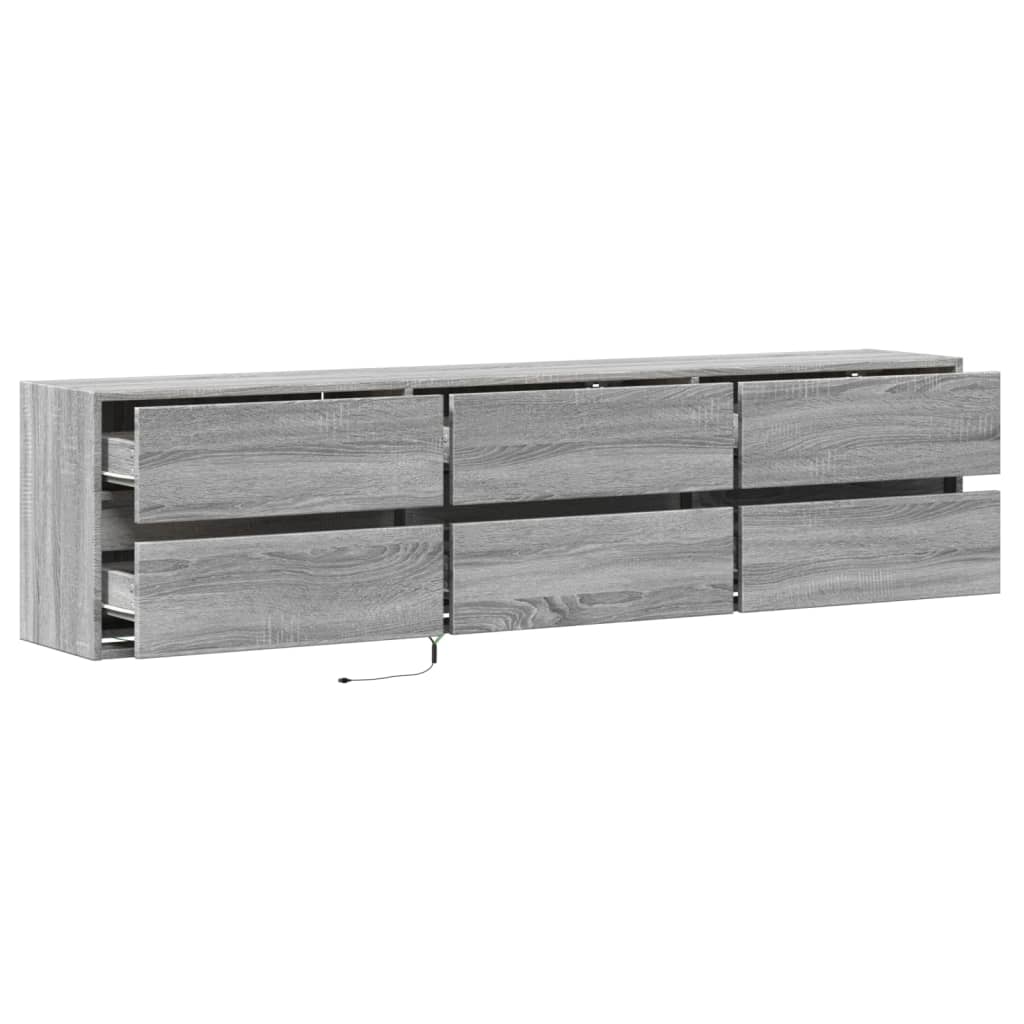 Tv-wandmeubel met LED-verlichting 180x31x45 cm grijs sonoma