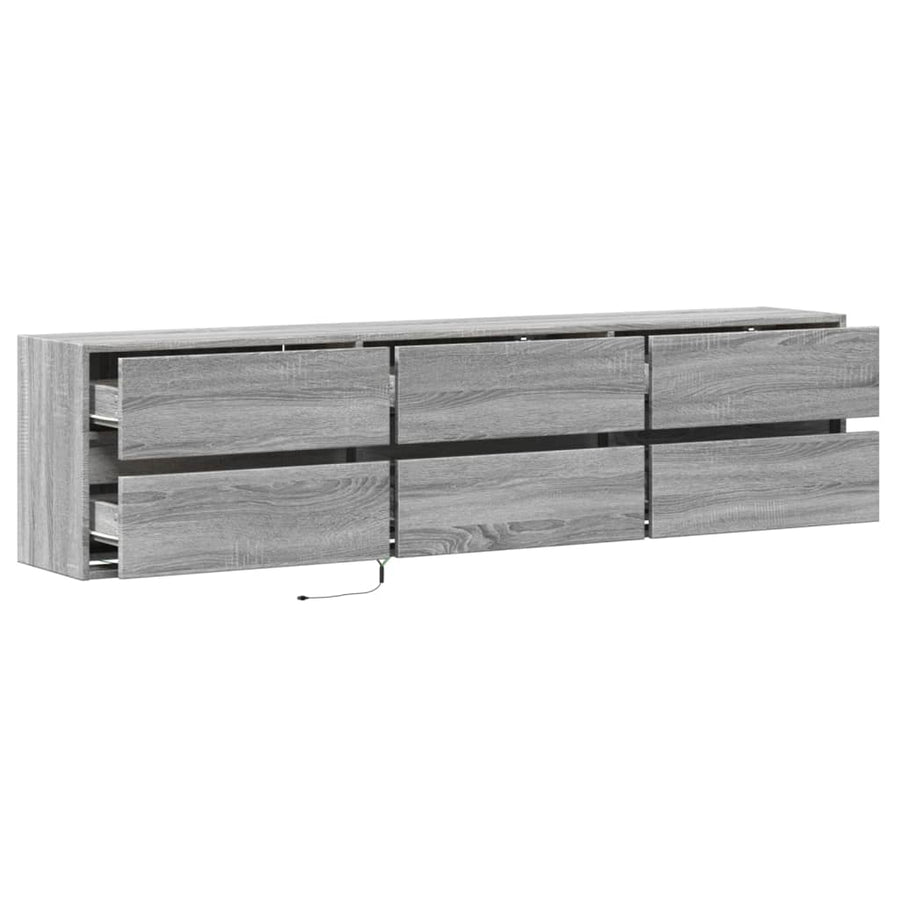 Tv-wandmeubel met LED-verlichting 180x31x45 cm grijs sonoma