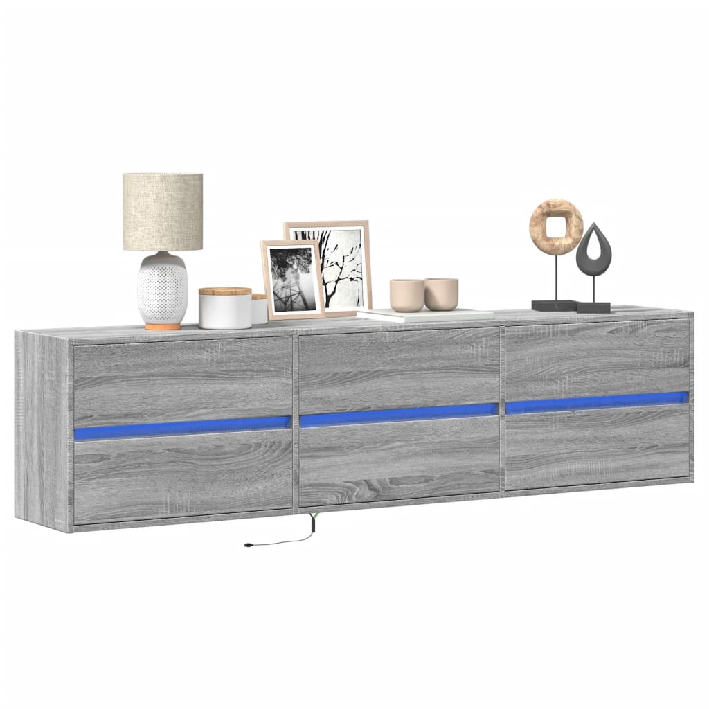 Tv-wandmeubel met LED-verlichting 180x31x45 cm grijs sonoma