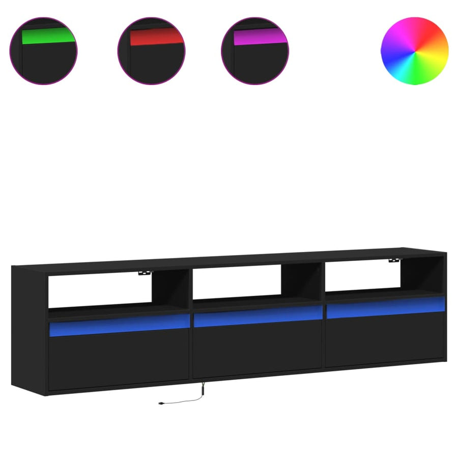 TV-wandkast met LED Zwart 180x31x45 cm
