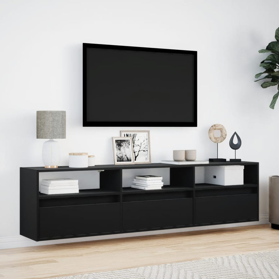 TV-wandkast met LED Zwart 180x31x45 cm