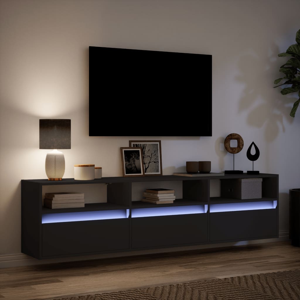 TV-wandkast met LED Zwart 180x31x45 cm