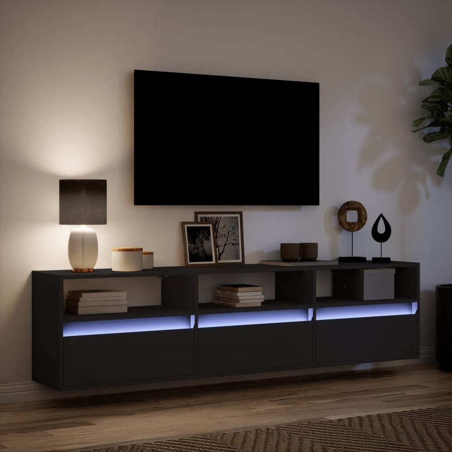 TV-wandkast met LED Zwart 180x31x45 cm