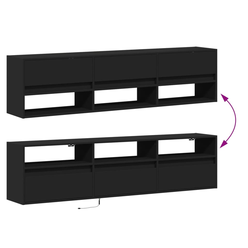 TV-wandkast met LED Zwart 180x31x45 cm