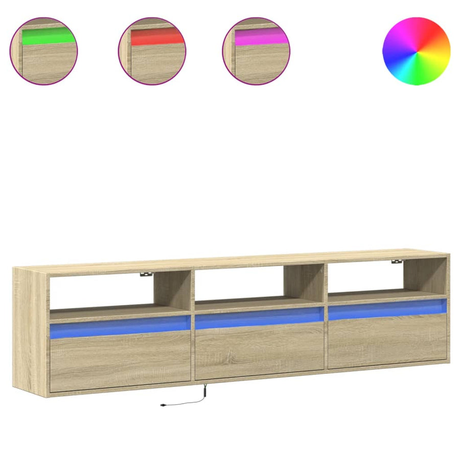 Tv-wandmeubel met LED-verlichting 180x31x45 cm sonoma eiken