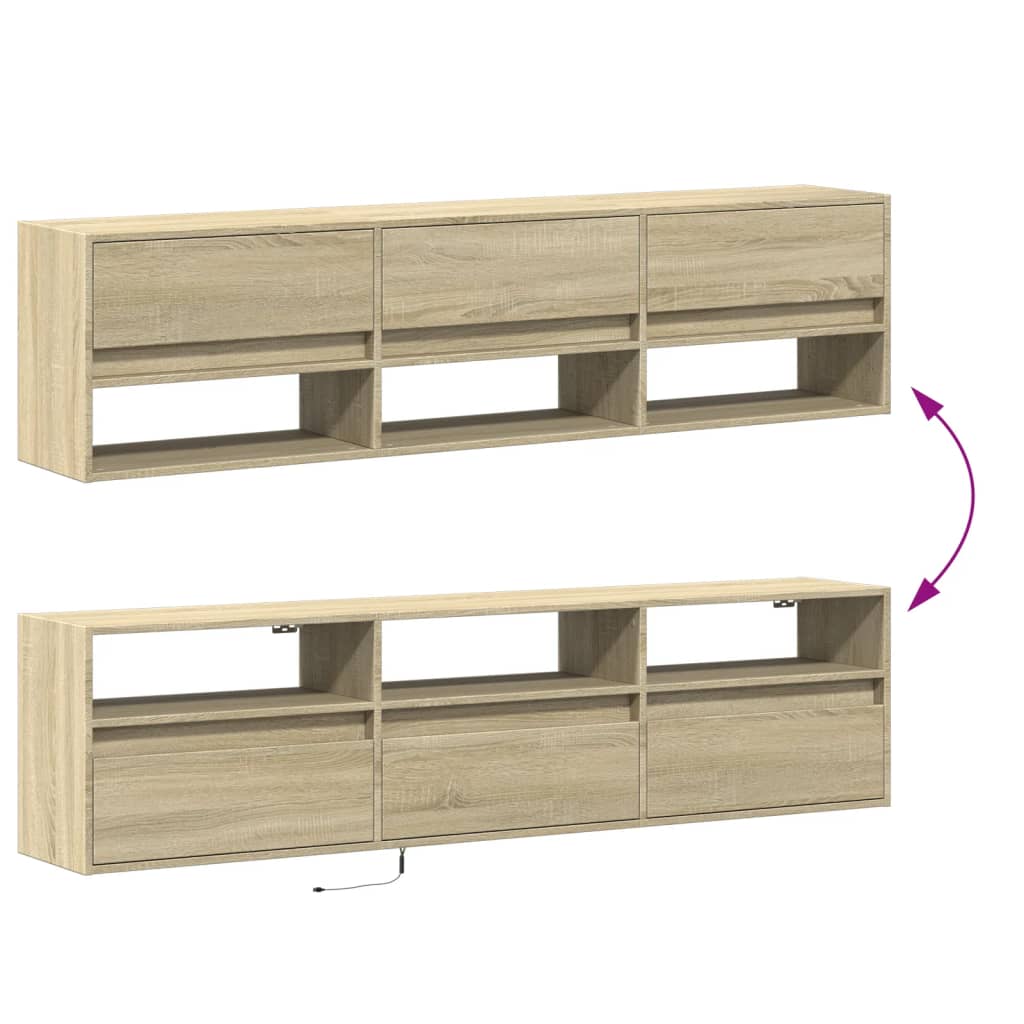 Tv-wandmeubel met LED-verlichting 180x31x45 cm sonoma eiken
