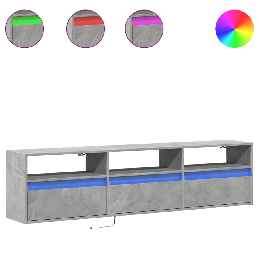 Tv-wandmeubel met LED-verlichting 180x31x45 cm betongrijs