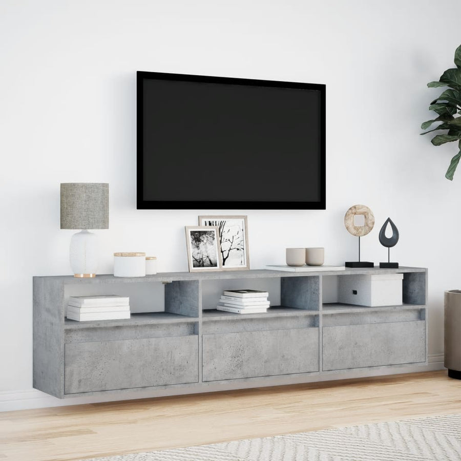 Tv-wandmeubel met LED-verlichting 180x31x45 cm betongrijs