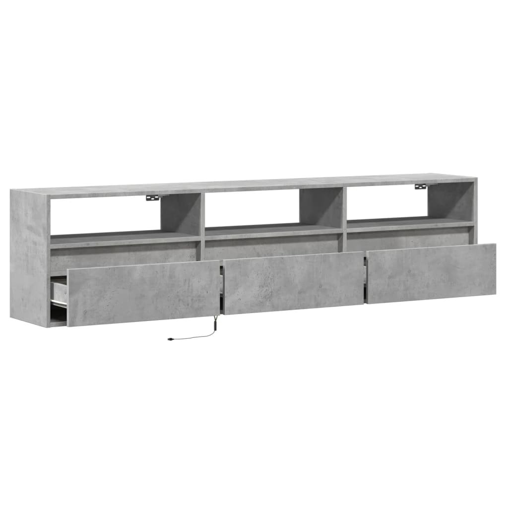 Tv-wandmeubel met LED-verlichting 180x31x45 cm betongrijs