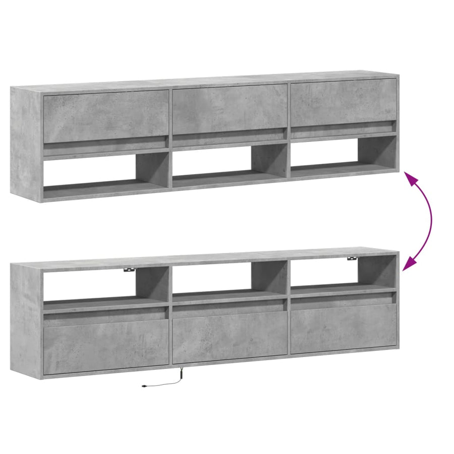 Tv-wandmeubel met LED-verlichting 180x31x45 cm betongrijs