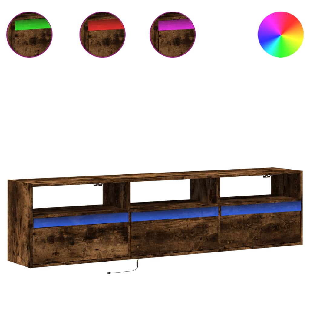 Tv-wandmeubel met LED-verlichting 180x31x45 cm gerookt eiken