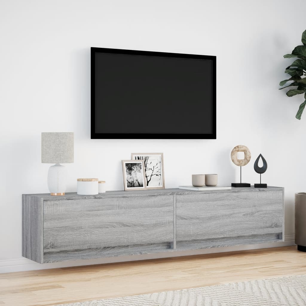 Tv-wandmeubel met LED-verlichting 180x31x38 cm grijs sonoma