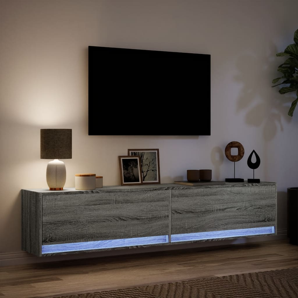 Tv-wandmeubel met LED-verlichting 180x31x38 cm grijs sonoma