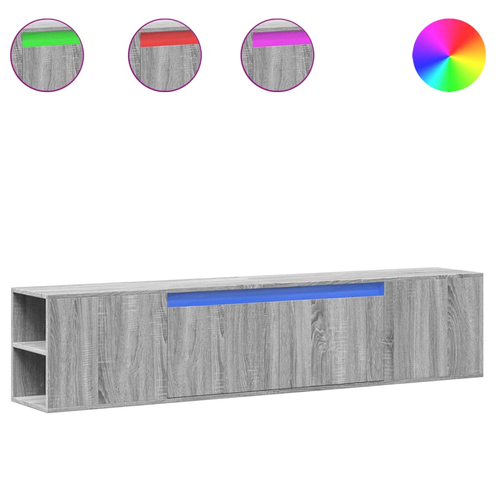 Tv-wandmeubel met LED-verlichting 180x31x39,5 cm grijs sonoma