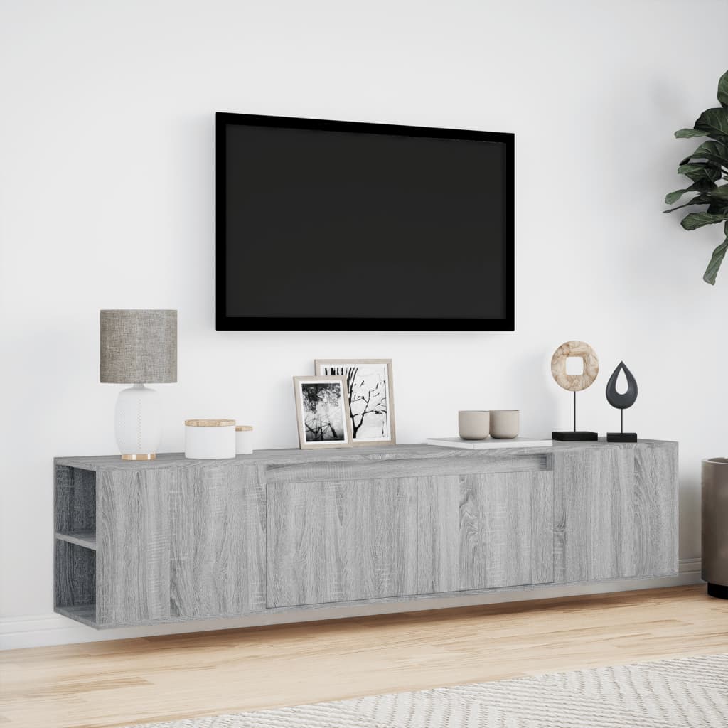 Tv-wandmeubel met LED-verlichting 180x31x39,5 cm grijs sonoma