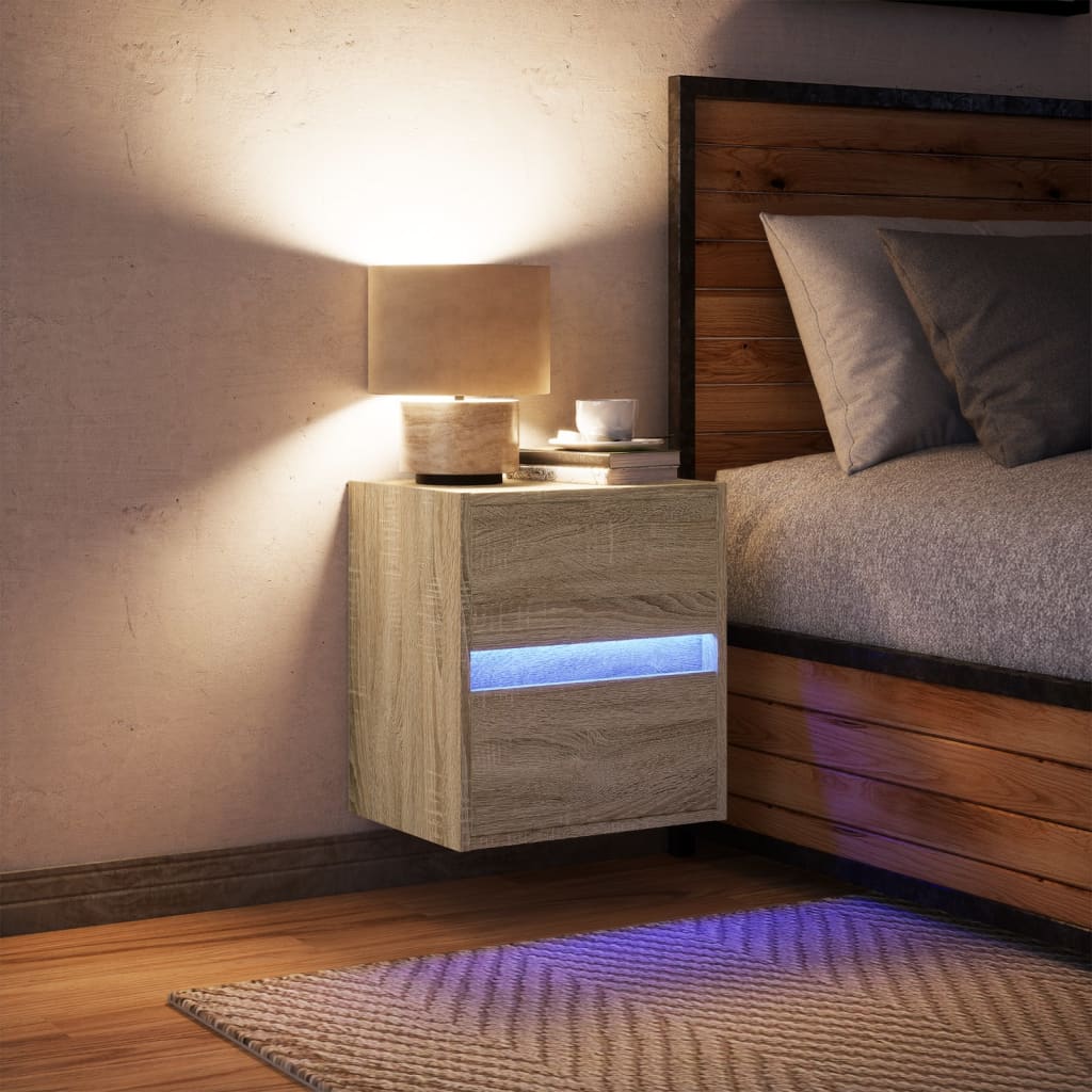 Nachtkastje met LED's wandgemonteerd sonoma eikenkleurig