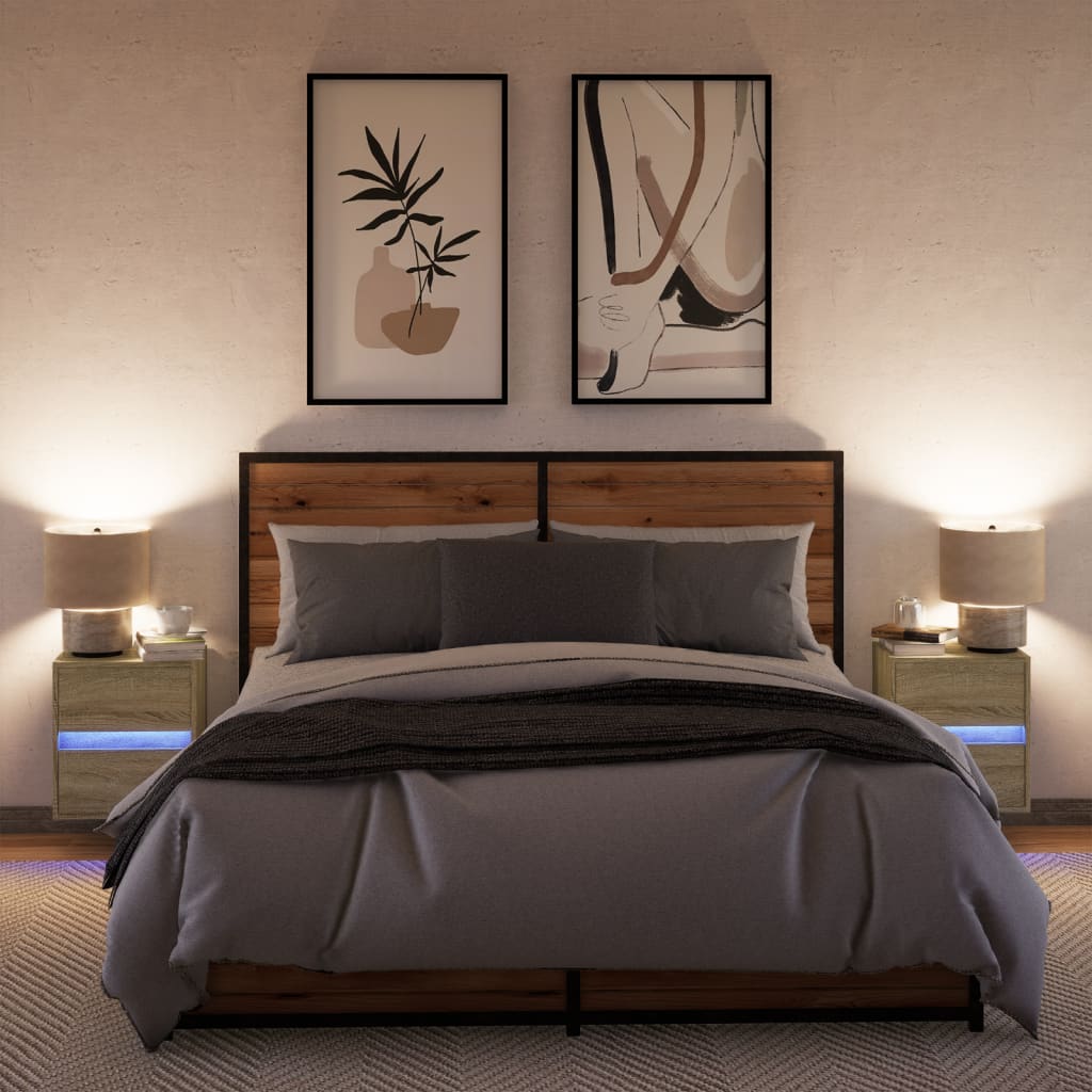 Nachtkastjes met LED wandgemonteerd 2 st sonoma eikenkleurig