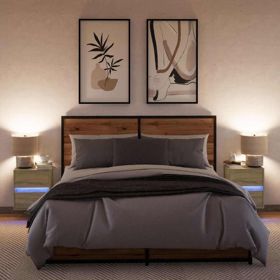 Nachtkastjes met LED wandgemonteerd 2 st sonoma eikenkleurig