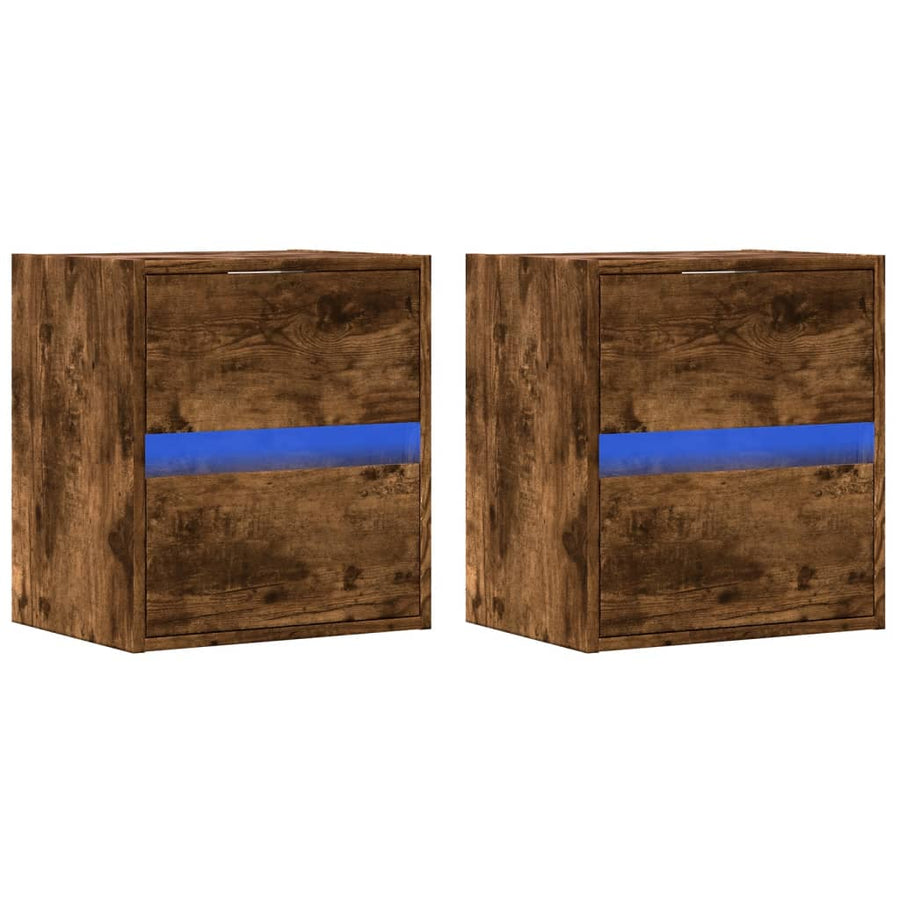 Nachtkastjes met LED's 2 st wandgemonteerd gerookt eikenkleurig
