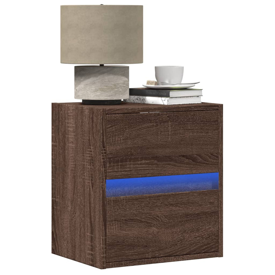 Nachtkastje met LED's wandgemonteerd bruin eikenkleur