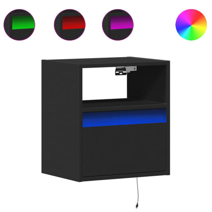 Nachtkastjes met LED's 2 st wandgemonteerd zwart